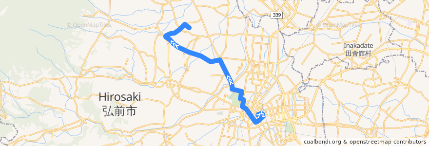Mapa del recorrido 三ッ森線 de la línea  en 弘前市.
