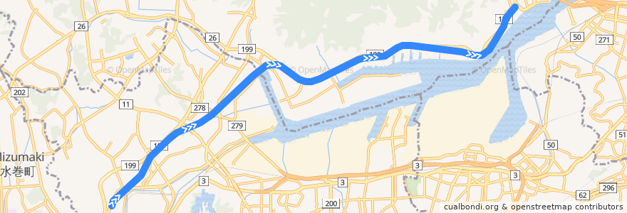 Mapa del recorrido JR若松線 de la línea  en 北九州市.
