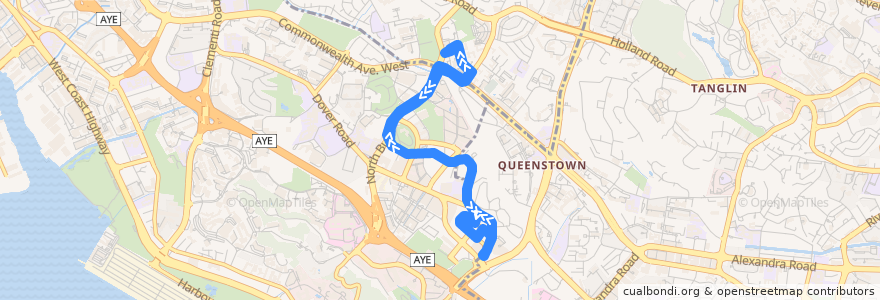 Mapa del recorrido Svc 191 (Buona Vista Terminal => Buona Vista Terminal) de la línea  en 中区.