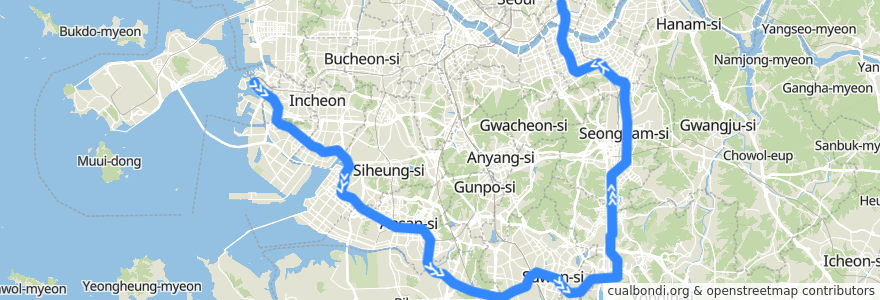 Mapa del recorrido 수도권 전철 수인분당선: 인천 → 왕십리 de la línea  en 韩国 / 南韓.