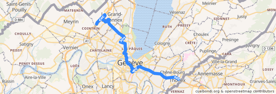 Mapa del recorrido Bus 5: Thônex-Vallard → Aéroport de la línea  en Genève.