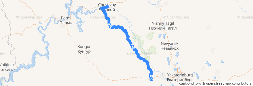 Mapa del recorrido Чусовская - Кын - Кузино - Дружинино de la línea  en Россия.