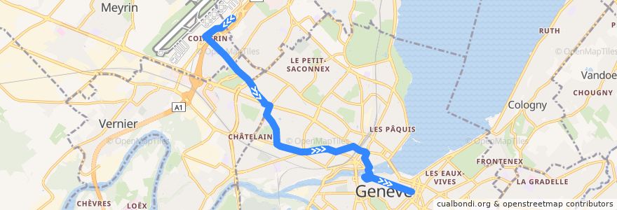 Mapa del recorrido Trolleybus 10: Aéroport → Rive de la línea  en Genève.