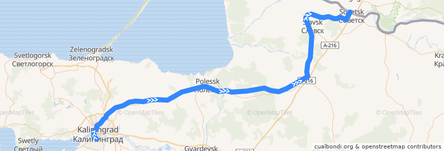 Mapa del recorrido эл. Калининград - Советск de la línea  en Oblast' di Kaliningrad.