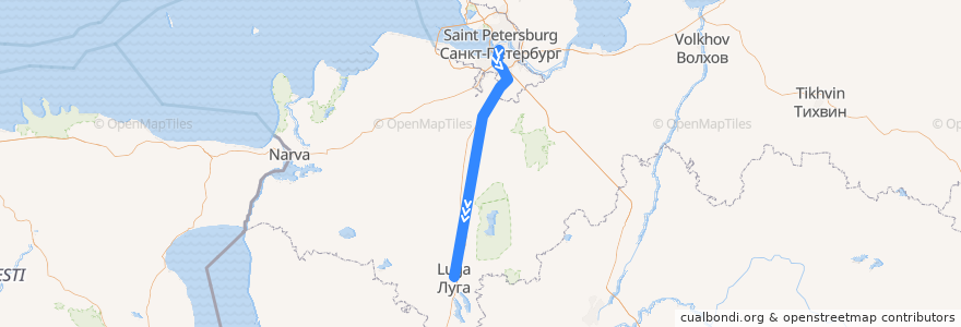 Mapa del recorrido Санкт-Петербург - Луга de la línea  en Oblast' di Leningrado.