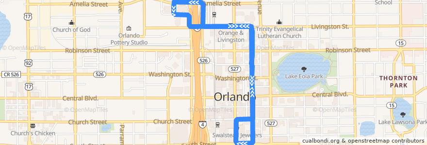 Mapa del recorrido 60 Lymmo Orange Line (circulator) de la línea  en 奥兰多/奧蘭多.