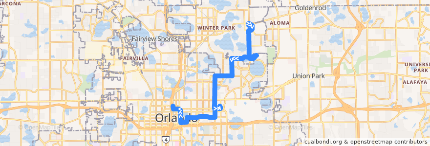 Mapa del recorrido 313 Winter Park (inbound) de la línea  en مقاطعة أورانج.