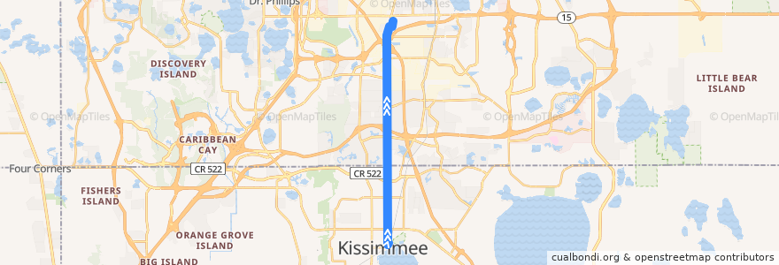 Mapa del recorrido 108 South US 441/Kissimmee (inbound) de la línea  en فلوريدا.