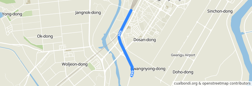 Mapa del recorrido 송정리 비행장선 de la línea  en Gwangsan-gu.