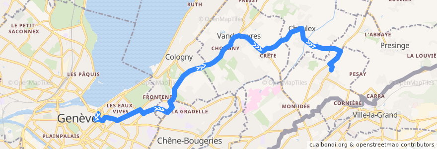 Mapa del recorrido Bus 33: Rive → Puplinge de la línea  en Cenevre.