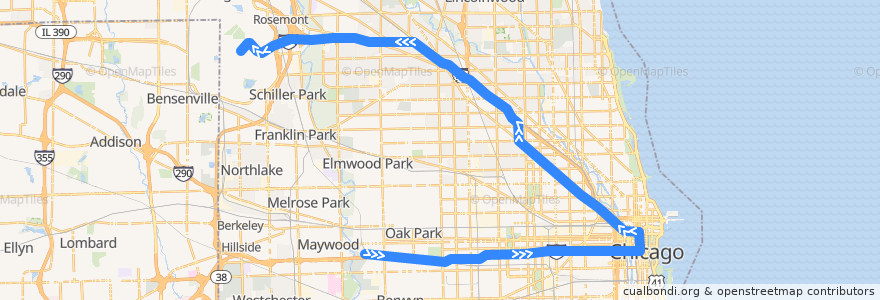 Mapa del recorrido Blue Line to O'Hare de la línea  en シカゴ.