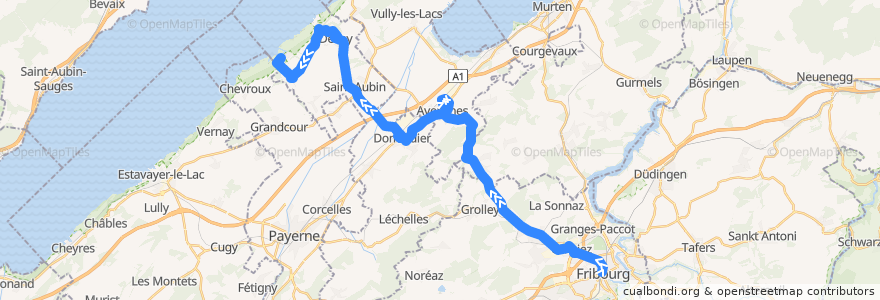 Mapa del recorrido 544 Fribourg - Avenches - Domdidier - Gletterens de la línea  en Friburgo.