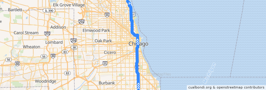 Mapa del recorrido Red Line to Howard de la línea  en 시카고.