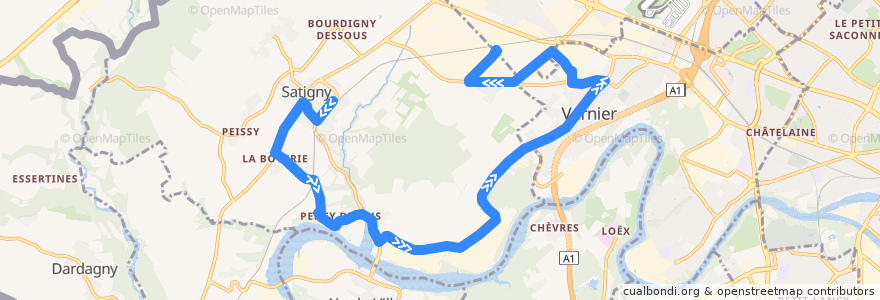 Mapa del recorrido Bus 73: Satigny-Gare → ZIMEYSA-Gare de la línea  en Genève.