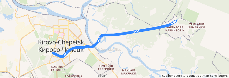 Mapa del recorrido Каринская УЖД de la línea  en Óblast de Kírov.