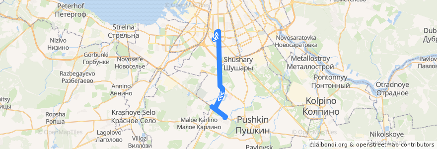 Mapa del recorrido Автобус № 155: Cанкт-Петербург, улица Костюшко => железнодорожная станция «Александровская» de la línea  en Московский район.