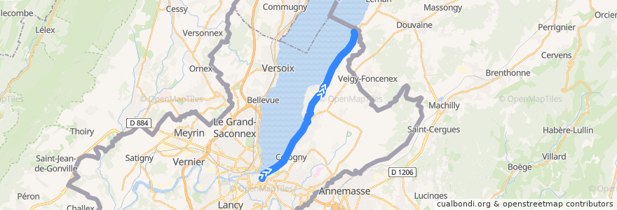 Mapa del recorrido Bus E: Rive → Hermance de la línea  en 日內瓦.