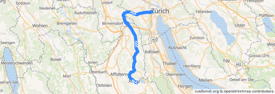 Mapa del recorrido Bus 235: Aeugst am Albis, Grossacher => Zürich, Bahnhof Wiedikon de la línea  en زيورخ.