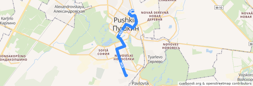 Mapa del recorrido Автобус № 373: Железнодорожная улица => Гуммолосары de la línea  en Puschkin.