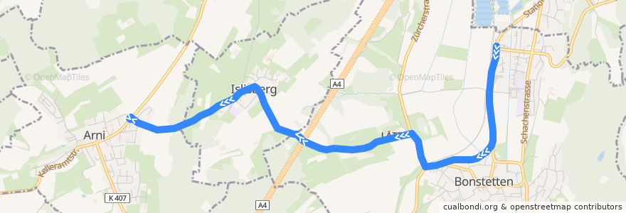 Mapa del recorrido Bus 205: Bonstetten-Wettswil, Bahnhof => Arni AG, Stockacker de la línea  en سوئیس.