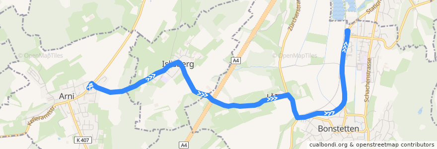 Mapa del recorrido Bus 205: Arni AG, Stockacker => Bonstetten-Wettswil, Bahnhof de la línea  en İsviçre.