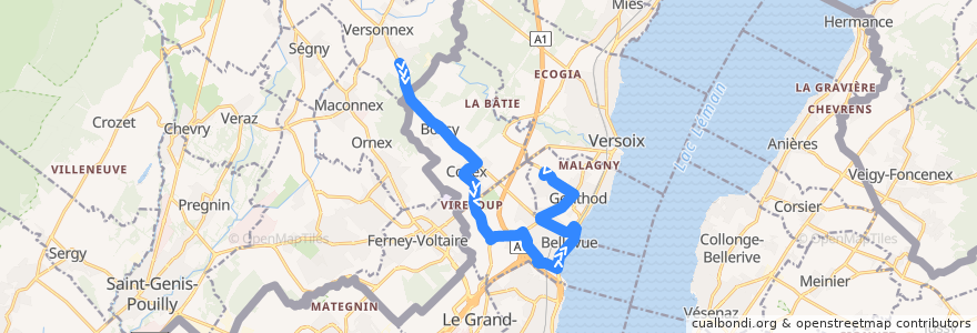 Mapa del recorrido Bus 52: Bois-Chatton → Genthod-Le-Haut de la línea  en Genève.