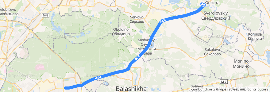 Mapa del recorrido Автобус 378: Биокомбинат => Москва (метро «Щёлковская») de la línea  en Óblast de Moscú.