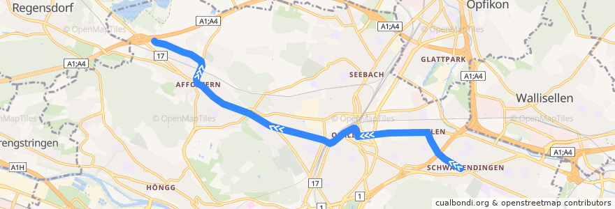 Mapa del recorrido Bus 61: Zürich, Schwamendingerplatz → Mühlacker de la línea  en Zúrich.