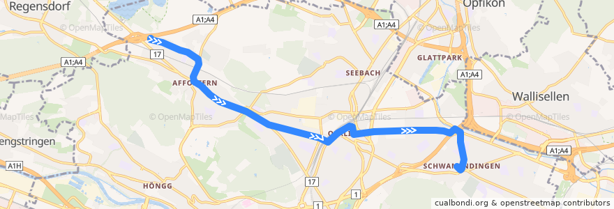 Mapa del recorrido Bus 61: Zürich, Mühlacker → Schwamendingerplatz de la línea  en Цюрих.