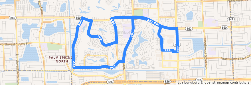 Mapa del recorrido MDT route 286 North Pointe Circulator de la línea  en 迈阿密-戴德县/邁亞美戴德縣/邁阿密-戴德郡.