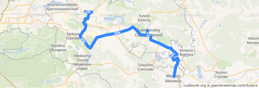 Mapa del recorrido Автобус 26: Щёлково (микрорайон Заречный) => Станция Монино de la línea  en Московская область.