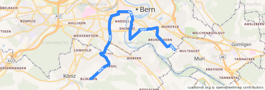 Mapa del recorrido Bus 19: Elfenau => Blinzern de la línea  en Bern-Mittelland administrative district.