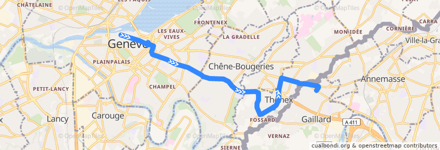 Mapa del recorrido Noctambus Véga (NV) : Bel-Air (Cité) → Prés des Plans de la línea  en ジュネーヴ.