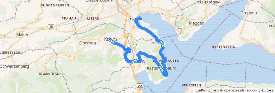 Mapa del recorrido Bus 21: Kriens, Busschleife => Luzern, Bahnhof de la línea  en Lucerna.
