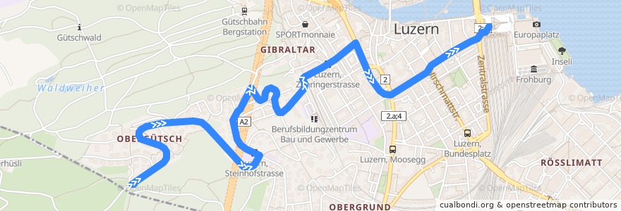 Mapa del recorrido Bus 10: Luzern, Obergütsch => Luzern, Bahnhof de la línea  en Luzern.