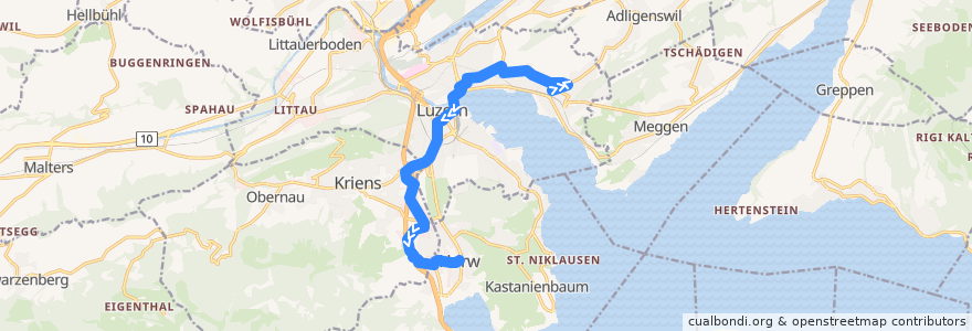 Mapa del recorrido Bus 14: Luzern, Brüelstrasse => Horw, Zentrum de la línea  en Lucerne.