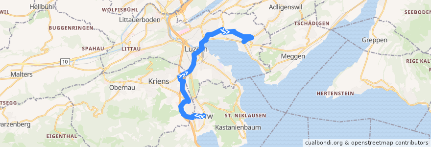Mapa del recorrido Bus 14: Horw, Zentrum => Luzern, Brüelstrasse de la línea  en Lucerne.