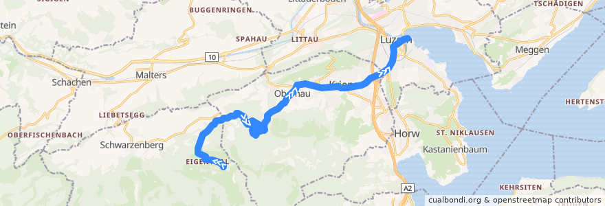 Mapa del recorrido Bus 71: Eigenthal, Talboden => Luzern, Bahnhof de la línea  en Lucerna.