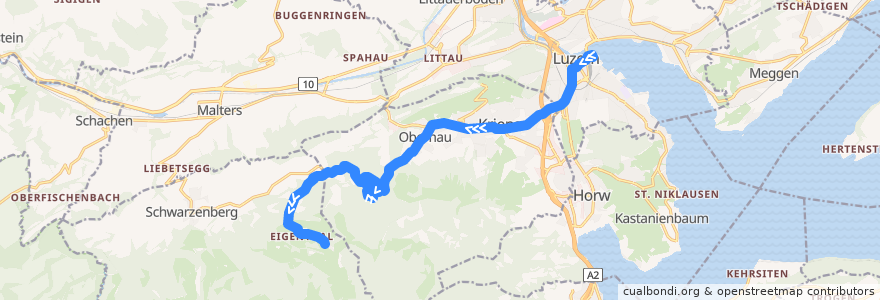 Mapa del recorrido Bus 71: Luzern, Bahnhof => Eigenthal, Talboden de la línea  en Люцерн.