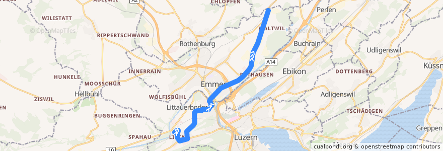 Mapa del recorrido Bus 40: Littau => Emmen => Waldibrücke de la línea  en Luzern.