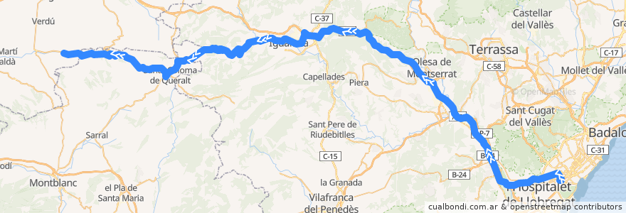 Mapa del recorrido Bus: Barcelona => Guimerà de la línea  en Catalonia.