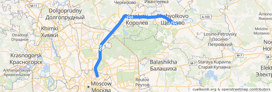 Mapa del recorrido Щёлково — Москва de la línea  en 中央联邦管区.