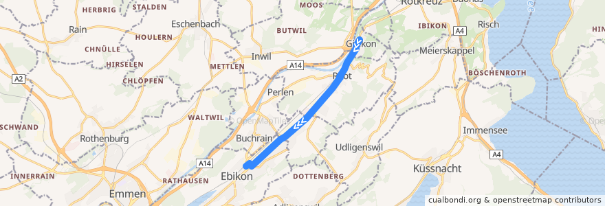 Mapa del recorrido Bus 23: Gisikon, Weitblick => Ebikon, Bahnhof de la línea  en Lucerne.