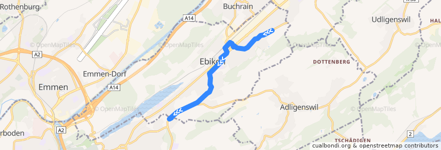 Mapa del recorrido Bus 26: Ebikon, Ottigenbühl => Luzern, Brüelstrasse de la línea  en Lucerne.