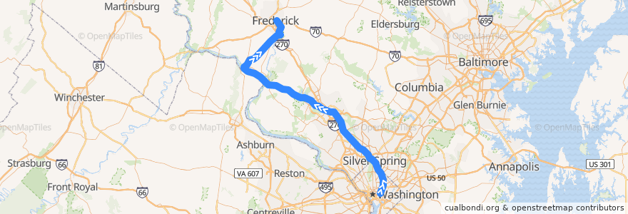 Mapa del recorrido MARC Brunswick Line: Washington => Frederick de la línea  en 马里兰州.