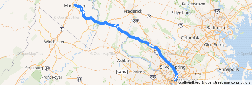 Mapa del recorrido MARC Brunswick Line: Washington => Martinsburg de la línea  en アメリカ合衆国.