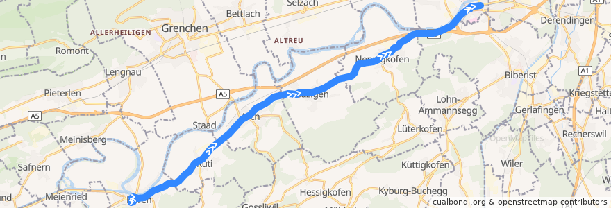 Mapa del recorrido Bus 8: Büren an der Aare => Solothurn de la línea  en スイス.