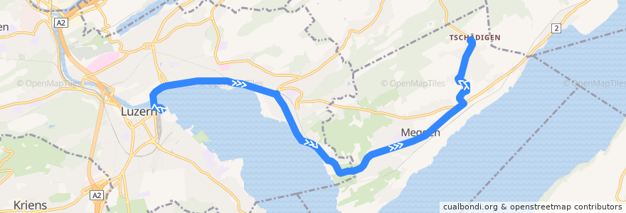 Mapa del recorrido Bus 24: Luzern, Bahnhof => Meggen, Tschädigen de la línea  en Lucerna.