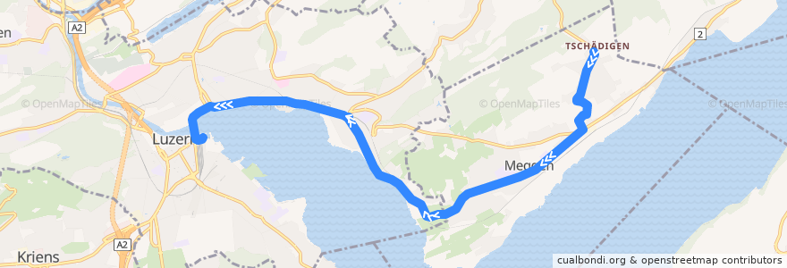 Mapa del recorrido Bus 24: Meggen, Tschädigen => Luzern, Bahnhof de la línea  en Lucerna.