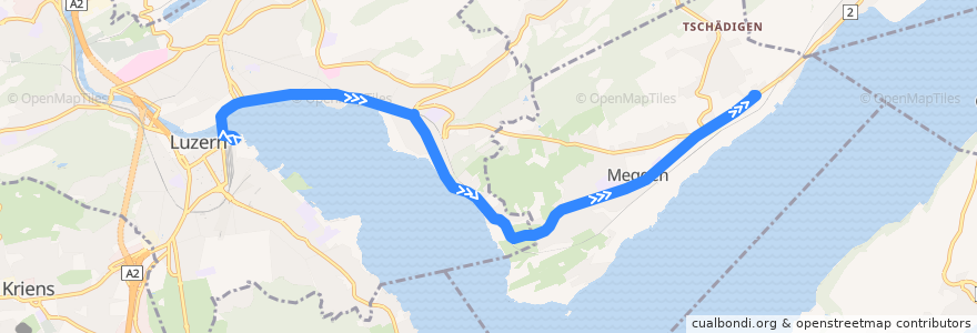 Mapa del recorrido Bus 24: Luzern, Bahnhof => Meggen, Gottlieben de la línea  en Lucerna.